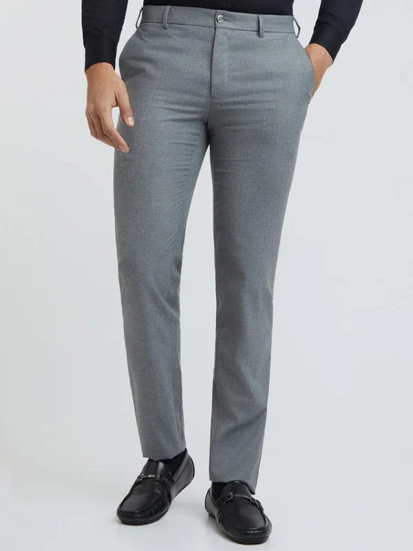 Grey Structure Slim Fit Polyester Blend Trouser