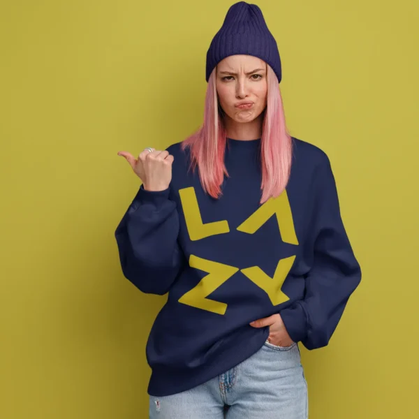 LAZY Navy Blue Oversized Sweatshirt (Heavyweight) - Image 4