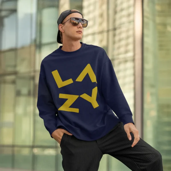 LAZY Navy Blue Oversized Sweatshirt (Heavyweight) - Image 3