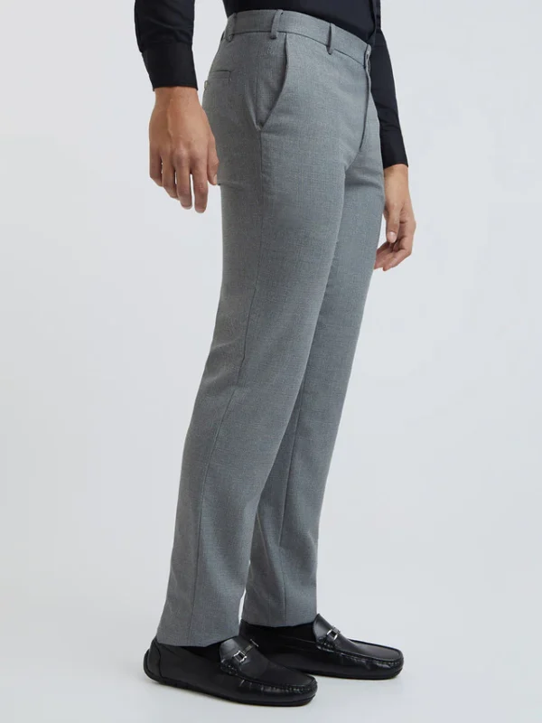 Grey Structure Slim Fit Polyester Blend Trouser - Image 3