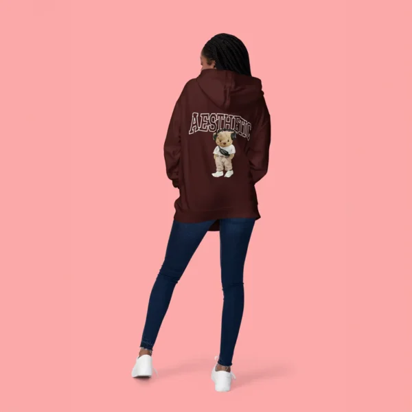 Aesthetic Teddy Maroon Oversized Hoodie (Heavyweight) - Image 4