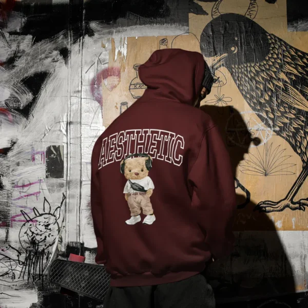 Aesthetic Teddy Maroon Oversized Hoodie (Heavyweight)